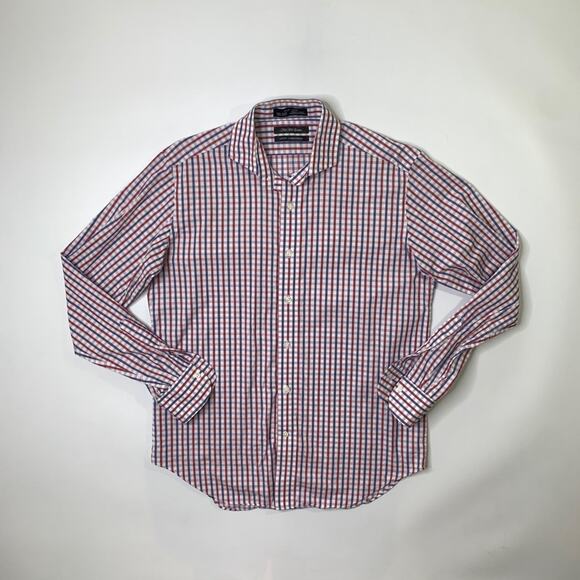 Saks Fifth Avenue Shirt Mens 15.5 Multi Cotton Slim Fit Check Button Up Dress - Picture 2 of 7